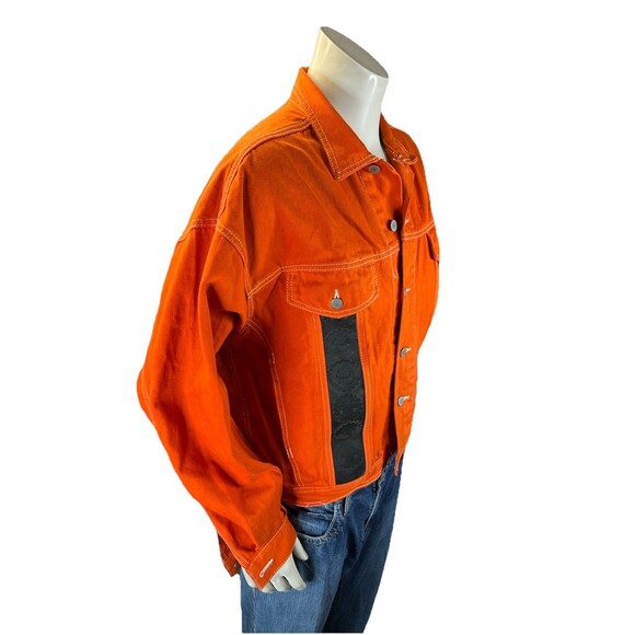 Vtg RUBBER SOUL Men’s  XXL Orange Cool Sexy Denim Trucker Jacket Coat USA Made - Picture 5 of 12